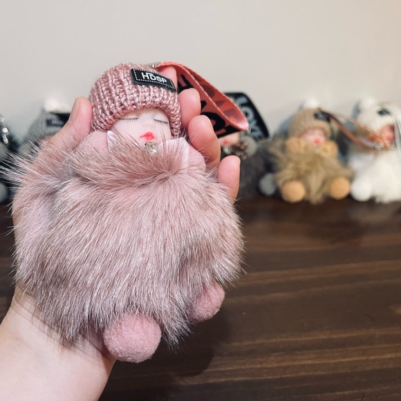 DOPE Pink Fluffy Doll Keychain - Picture 1 of 1